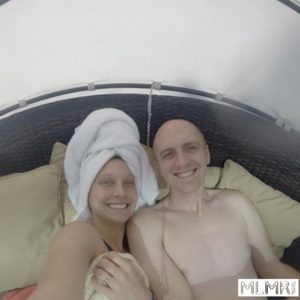 Kelsey and Phil poolside at the Hyatt