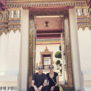 Kelsey and Phil outside a Wat in Bangkok